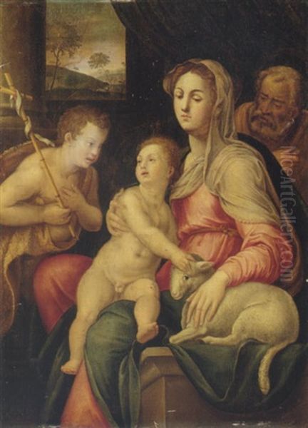 The Holy Family With The Infant Saint John The Baptist Oil Painting by Raffaelo Colle