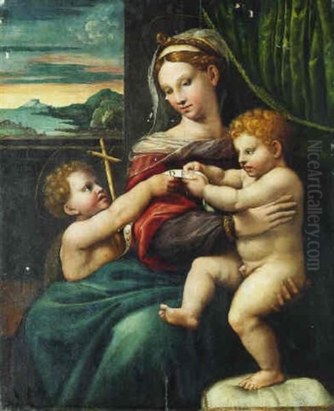 The Madonna And Child With The Infant Saint John The Baptist Oil Painting by Raffaelo Colle