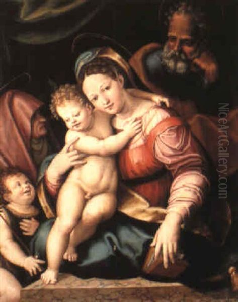 The Holy Family With St. Anne And The Infant St. John The Baptist Oil Painting by Raffaelo Colle