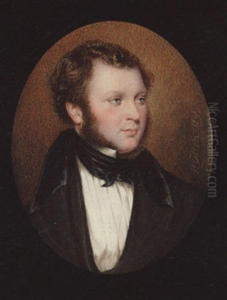 A Gentleman With Side Whiskers, Wearing Black Coat With Velvet Collar, White Chemise With Pleated Front And Tied Black Cravat Oil Painting by Henry Collen