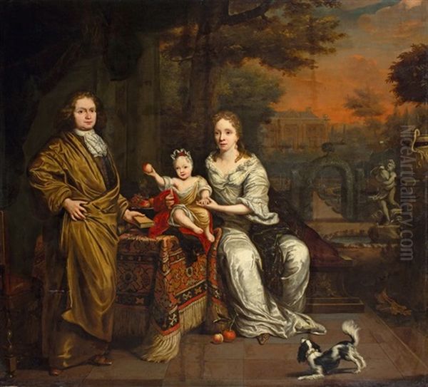 Portrait Of A Groningen Family In A Garden Oil Painting by Hermann Collenius