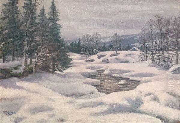 Vinter Ved Mesna Oil Painting by Fredrik Jonas Lucian Botfield Collett