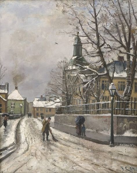 Bergens Katedralskole Og Domkirken Oil Painting by Fredrik Jonas Lucian Botfield Collett