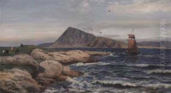 Kyr Og Seilbat, Kinn Oil Painting by Fredrik Jonas Lucian Botfield Collett