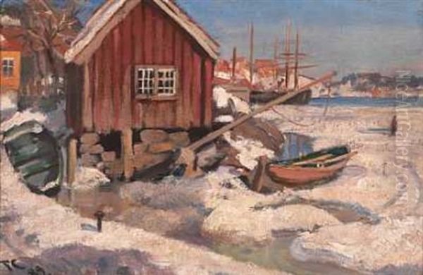 Kystlandskap Om Vinteren Oil Painting by Fredrik Jonas Lucian Botfield Collett