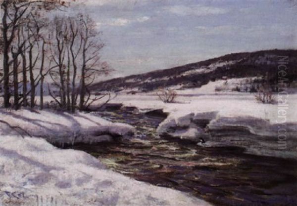 Mesnas Utlop I Mjosa Oil Painting by Fredrik Jonas Lucian Botfield Collett