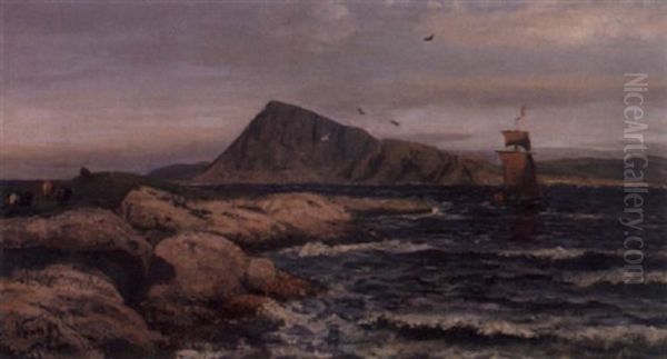 Kyr Og Seilbat, Kinn Oil Painting by Fredrik Jonas Lucian Botfield Collett