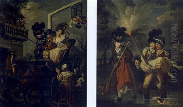 Off Goes Her Bonnet (+ The Gallant Officer; Pair) Oil Painting by John Collett