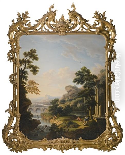 An Italianate Landscape With Figures In The Foreground Oil Painting by Isaac Collevaux