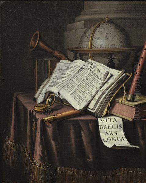 Nature Morte Aux Globes, Boussole Et Instruments De Musique Oil Painting by Edward Collier