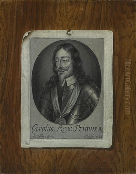 Trompe L'oeil Of A Print Of King Charles I Of England On A Wood Board Oil Painting by Edward Collier