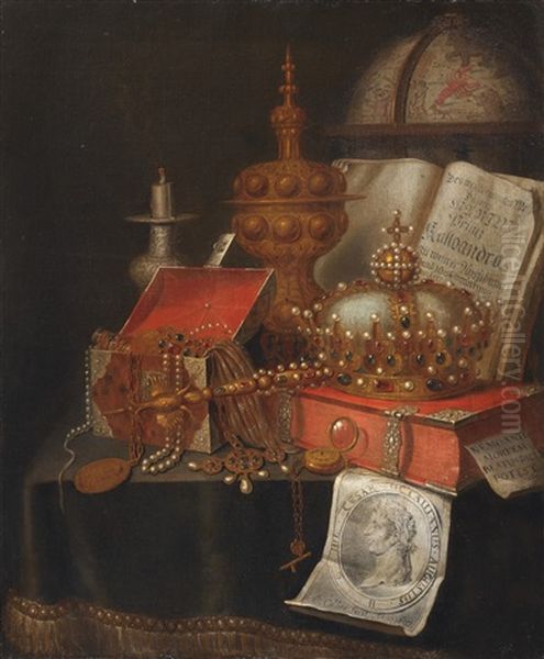 Vanitas With Crown, Sceptre, Jewellery And Globe by Edward Collier