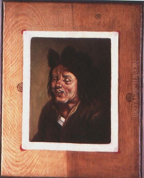 Portrait Eines Mannes Mit Fellmutze, Trompe L'oeil Oil Painting by Edward Collier