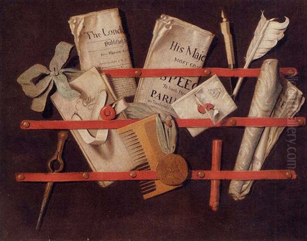 A Trompe L'oeil Of A Letter Rack Oil Painting by Edward Collier