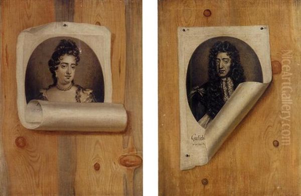 A Trompe L'oeil With Engraved Portrait Of William Pinned To A Board Oil Painting by Edward Collier