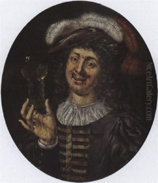 A Laughing Man, Holding A Roemer Oil Painting by Edward Collier