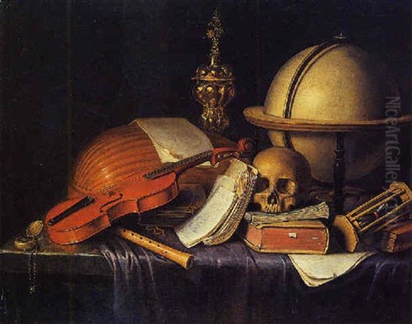 Nature Morte Aux Instruments De Musique Et A La Mappemonde Oil Painting by Edward Collier