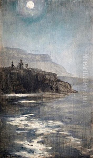 A Moonlit Coastline Oil Painting by John Collier