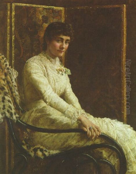 The Artist's Wife, Marian Huxley, In Her Wedding Dress Oil Painting by John Collier