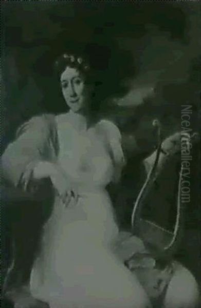 Portrait D'une Dame Dans Un Habit Premier Empire Avec Une   Lyre Oil Painting by Joseph (Giuseppe) Collignon