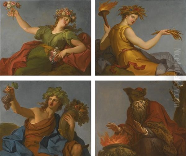 Allegories Of The Four Seasons Oil Painting by Hyacinthe Collin de Vermont