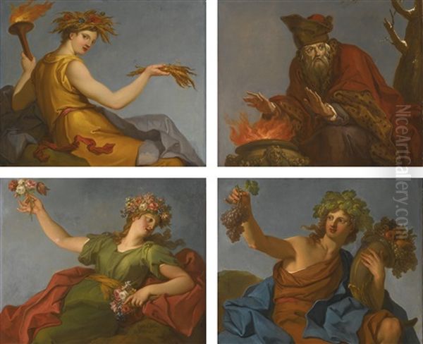 Allegories Of The Four Seasons Oil Painting by Hyacinthe Collin de Vermont