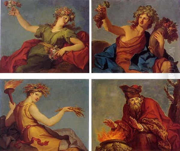 Allegory Of The Four Seasons Oil Painting by Hyacinthe Collin de Vermont