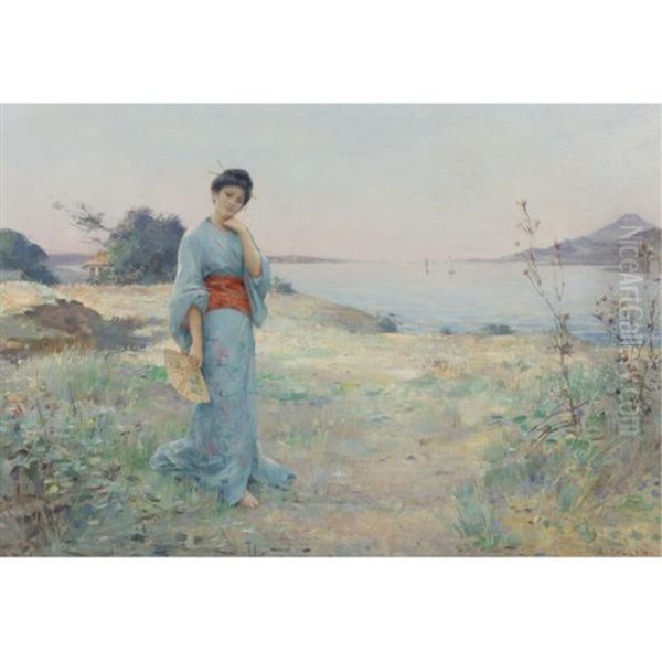 The Blue Kimono Oil Painting by Louis Joseph Raphael Collin