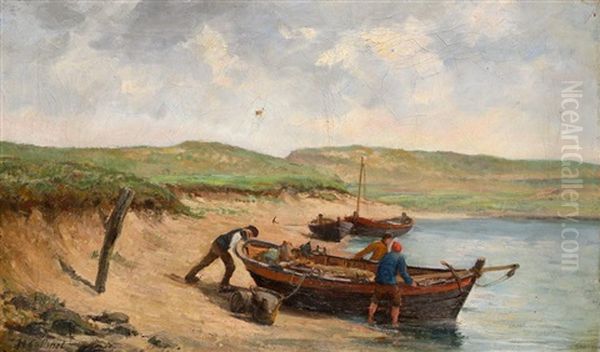 Fischer Am Strand Der Bretagne Oil Painting by Henri Alexandre Collinet