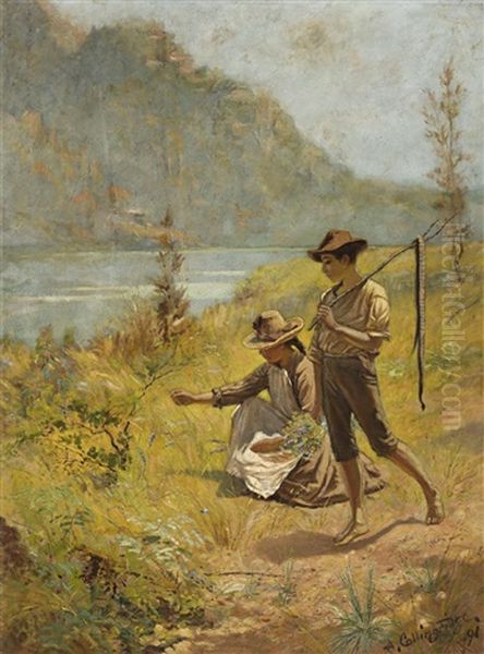 Children By A River Oil Painting by Arthur De Tourcey Collingridge