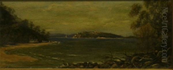 Wisemans Ferry And Sydney Heads And Lighthouse From Manly (2 Works) Oil Painting by George Alphonse de Tourcey Collingridge