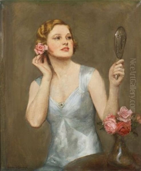 Woman With A Mirror Oil Painting by Albert Henry Collings