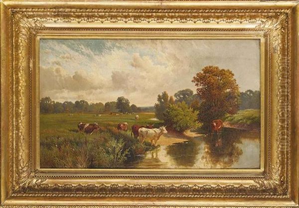 Cattle Watering Oil Painting by Charles Collins II