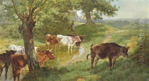 Cattle Watering At A Dew Pond by Charles Collins II