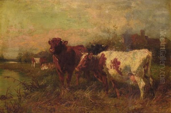 Cows At Pasture Oil Painting by Charles Collins II