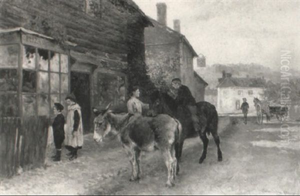 An Irish Village Street Oil Painting by Charles Collins II