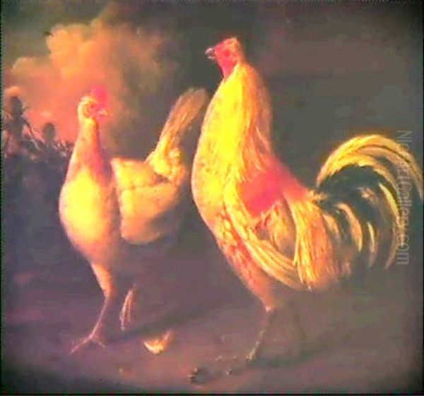 Poultry In A Landscape Oil Painting by Charles Collins