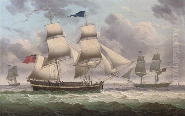 The Brig Concord In Two Positions Off The Coast Oil Painting by Henry Collins