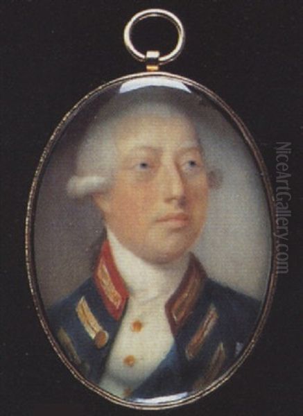 King George Iii, Of Great Britain, Wearing Windsor Uniform, His Blue Coat With Scarlet Collar, The Ribbon And Star Of The Garter, His Wig Worn En Queue Oil Painting by Richard Collins