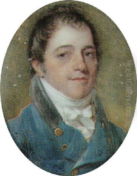 A Gentleman Wearing A Sky Blue Uniform With A Knotted White Jabot Before A Stormy Sky Background Oil Painting by Richard Collins