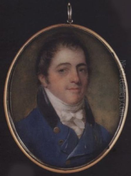 Mr. L.f. Cork Wearing Blue Coat With Black Collar, White Waistcoat And Tied Stock Oil Painting by Richard Collins