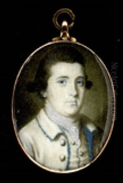 A Gentleman In A Blue Bordered White Coat Oil Painting by Samuel Collins