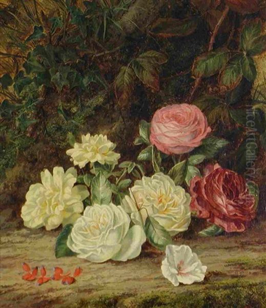 Still Life Of Roses Oil Painting by Thomas Collins