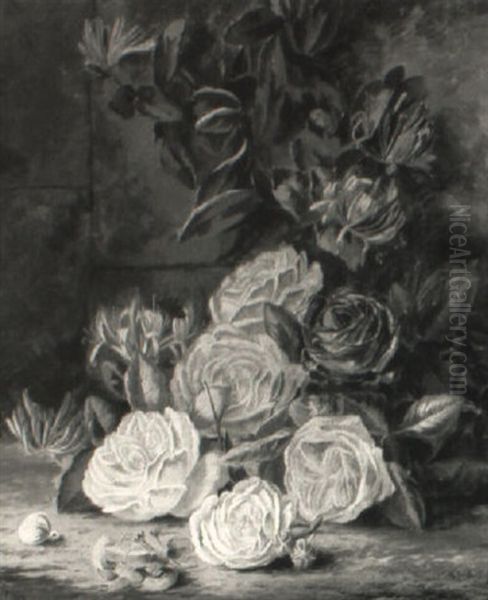 Stilleben Mit Rosen Vor Mauerhintergrund Oil Painting by Thomas Collins