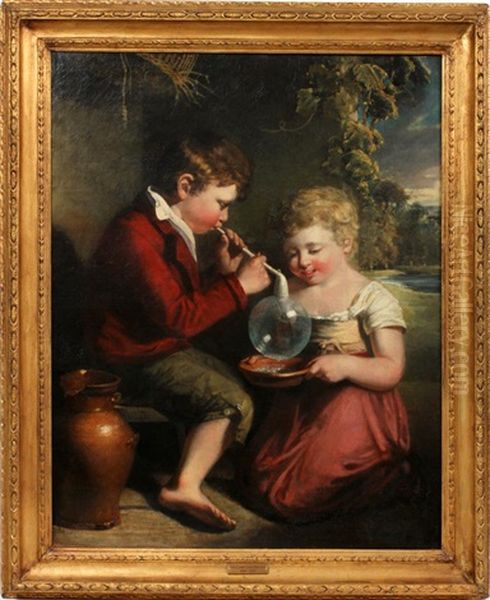 Children Blowing Bubbles Oil Painting by William Collins