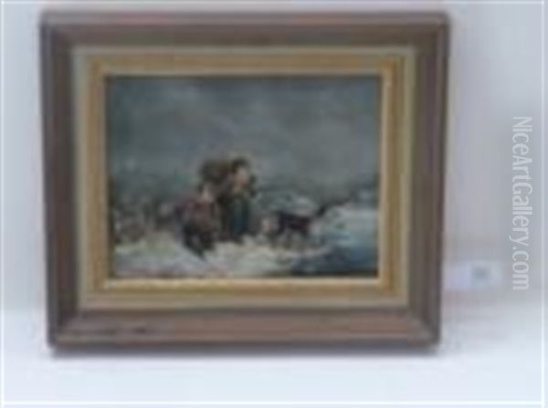 Faggot Gatherers In A Snowy Landscape Oil Painting by William Collins