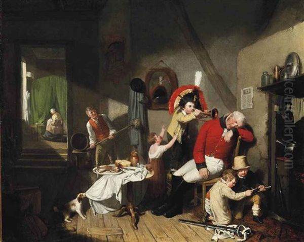 The Weary Trumpeter, Or Juvenile Mischief Oil Painting by William Collins