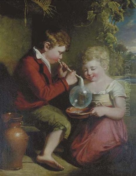 Children Blowing Bubbles Oil Painting by William Collins