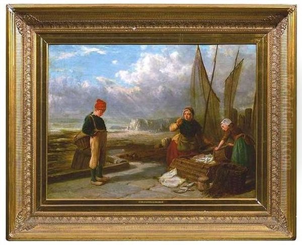 Fischerinnen Entleeren Ihre Korbe Und Ermahnen Dabei Einen Jungen Oil Painting by William Collins