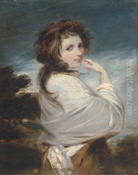 Portrait Of Emma, Lady Hamilton (1765-1815), As Bacchante, Small Half-length, In A Brown Dress And White Wrap (after Sir Joshua Reynolds) Oil Painting by William Collins